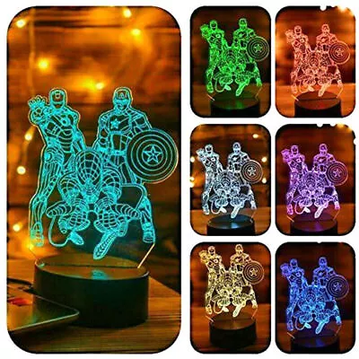 3D Marvel The Avengers LED Night Light Superhero Ironman Superhero Lamp Recor>/ • £14.96